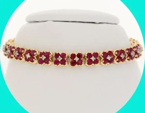 Natural Diamond Ruby Bracelet 2.82CT 14K Yellow Gold 7” Long - Picture 1 of 8