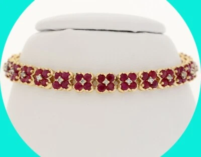 Natural Diamond Ruby Bracelet 2.82CT 14K Yellow Gold 7” Long - Image 1 of 4