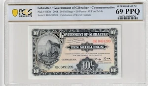 Gibraltar 2018 10 Shillings PCGS Certified Banknote UNC 69 PPQ Pick NEW - Picture 1 of 2