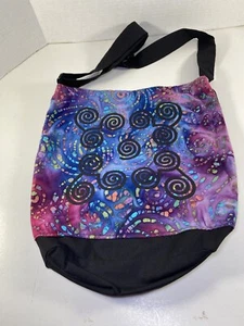 Handmade Crossbody Tote Purse Blue Purple Tie Dye Design Paw Print Lining - Picture 1 of 6