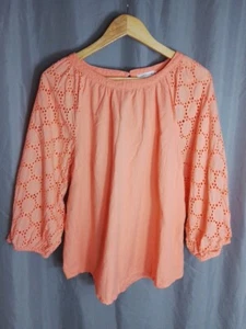 REGATTA Ladies Orange Broderie Anglaise 3/4 Sleeve Linen Blend Blouse Size 14 - Picture 1 of 6