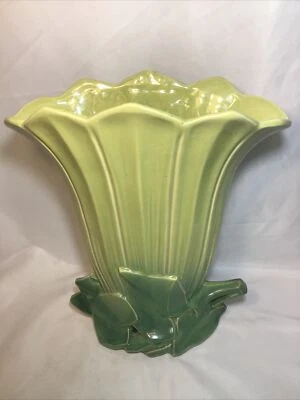 Authentic￼ Vintage McCOY  Tall Fan Vase 1950’s Large 14.5” Art Deco - Image 1 of 4