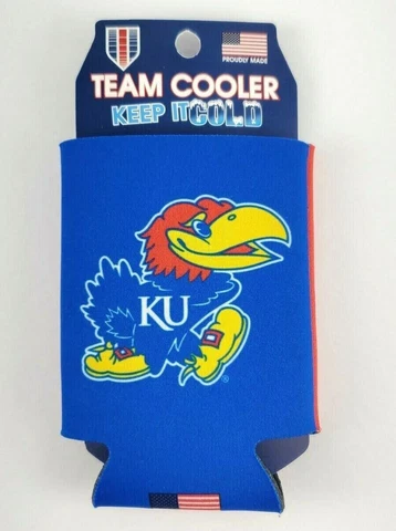 Kansas Jayhawks Logo Can Cooler 12oz Collapsible Koozie Two-Sided NEW Cover