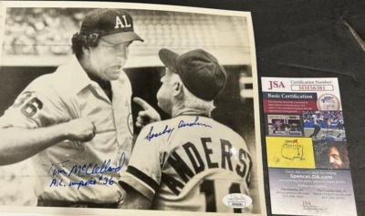 SIGNED 8x10 SPARKY ANDERSON & Umpire TIM McCLELLAN Possible HOF'er JSA Cert - Image 1 of 2