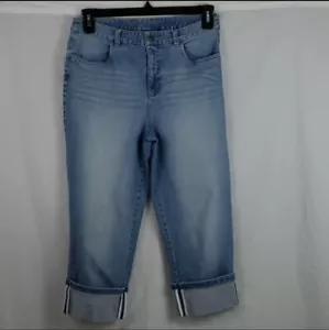 Talbots Boyfriend High Rise Jeans Cropped Cuffed Selvedge Light Wash Size 10 - Picture 1 of 7