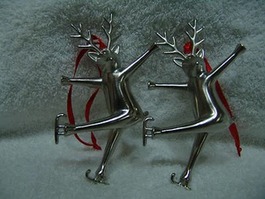 SILVER 5 INCH CHRISTMAS SKATING REINDEER TREE ORNAMENTS 2 - Picture 1 of 4