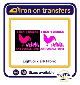 Personalised HEN AND CHICK hen party iron on t-shirt transfers a5 a4 - Picture 1 of 3