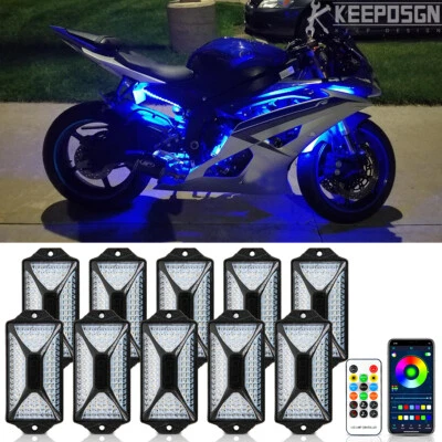 For Yamaha YZF R1 R3 R6 R7 10 Pods RGB LED Rock Lights Underglow LED Light Kit - Image 1 of 4