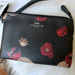 New Coach Corner Halftone Floral Print Zip Wristlet - Picture 1 of 5