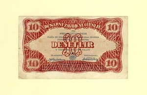 SLOVENIA YUGOSLAVIA 10 LIR 1944 P-S112 A F++ VERY RARE DENARNI ZAVOD SLOVENIJE - Picture 1 of 2
