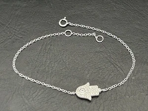 925 Sterling Silver CZ Hamsa Evil Eye Charm Bracelet Hamsa Protection Lucky - Picture 1 of 2