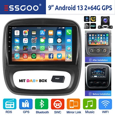 DAB+ CarPlay Autoradio Android 13 64G Navi Kamera Für Opel Vivaro B Fiat Talento - Bild 1 von 4