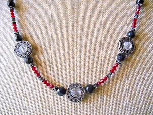 Bronzeton rot/schwarz/klar Perlen Halsreif Halskette - Bild 1 von 6