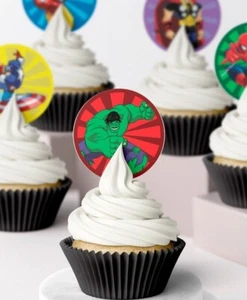 Edible Avengers Super Heroes Icing Wafer cupcake Topper Birthday Decorations - Picture 1 of 3