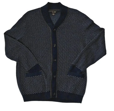 Мужской кардиган Tasso Elba свитер размер L на пуговицах с синим белым бриллиантовым узором  - Изображение 1 из 4