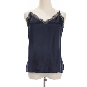 Cami NYC NWT Clari Charmeuse Cami Tank Top w/ Lace Size Large in Solid Navy Silk - Picture 1 of 10