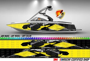 Yellow Hexagons Graphic Vinyl Boat Wrap Decal Fishing Pontoon Sportsman Boats - Picture 1 of 5