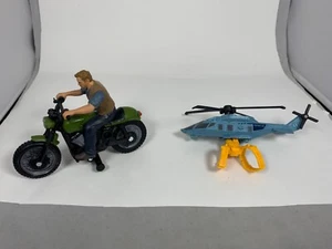 Jurassic World Rip Run Dinos Owen & Mororcycle + Matchbox Helicoter - Picture 1 of 3
