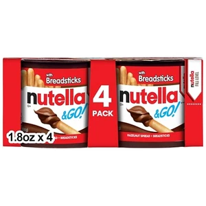 Nutella & GO 4er Pack Haselnuss und Kakao Aufstrich mit Brotstangen Snack Tassen 1,9 oz - Bild 1 von 7