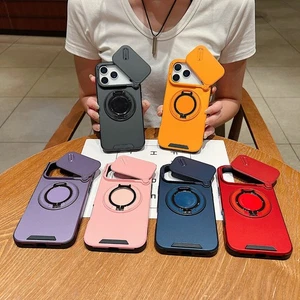 Soporte de anillo de metal 360 ° con lente de cámara deslizable montado en automóvil estuche para teléfonos de grado militar - Imagen 1 de 19