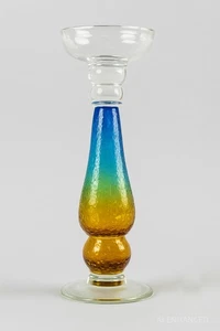 "Candelabro pilar craquelado ombre ámbar a azul - vidrio artístico MCM 12,5""" - Imagen 1 de 11