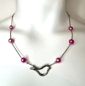Shablool Didae Sterling Silver 925 Pink Pearl Bird Pendant Necklace 18-20” - Picture 1 of 12