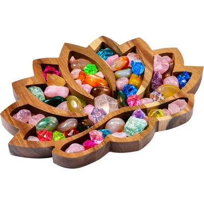Lotus Crystal Tray for Stones Crystals and Healing Stones Flower Wooden Cryst... - Image 1 of 4