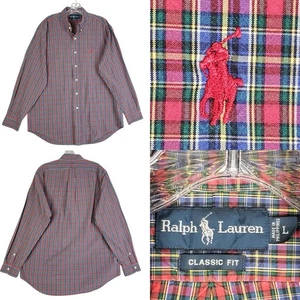 Polo Ralph Lauren Shirt Oxford Button Down  Mens Large L Red Plaid LS - Picture 1 of 9