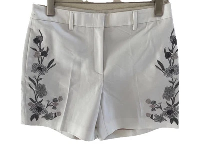 White w/ Silver & Gray Embroidered Flowers Size 4 Inseam 5” Lined WHBM NWOT  - Image 1 of 3