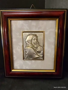 Sterling Silber Madonna und Kind aufgezogen Relief gerahmte Kunst - Italien - 2000 - Bild 1 von 4