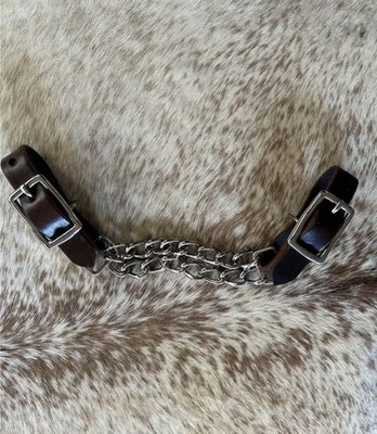 SHOWMAN PRODUCTS BROWN Top Grain Leather Western Double Chain Adjustable Curb New Horse Tack
