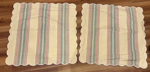 2- Jane Wilner Designs Standard Pillow Euro Shams Gingham Pink Yellow Green - Picture 1 of 10