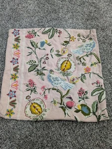 Hand Embroidery Canvas Pillow Case Floral Sewn Hand Made 18" x 18 - Picture 1 of 4