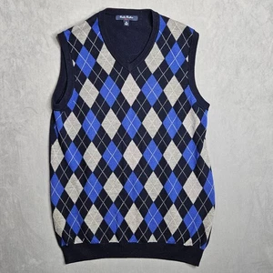Brooks Brothers Pullover Weste Herren XL blau Argyle 100% Merinowolle Fleece V-Ausschnitt - Bild 1 von 9