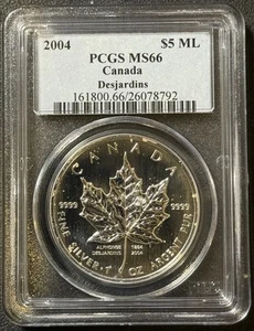 2004 1 Oz .9999 Silver Canada Maple Leaf with Alphonse Desjardins Privy Mark!! - Picture 1 of 3
