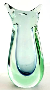 Flavio Poli Murano mid century modern green blue abstract glass vase - Picture 1 of 12