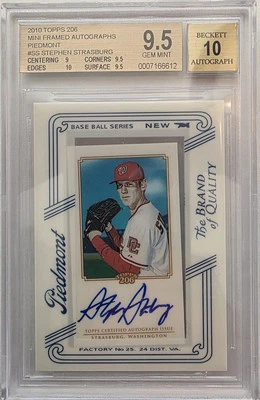 Stephen Strasburg BGS 9.5 Auto 10 Pop 1 2010 Topps Piedmont 206 Autographs PSA - Image 1 of 2
