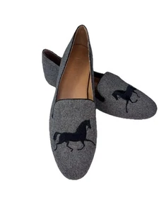 J. Mocasines sin cordones Crew Addie gris galope ecuestres planos talla 8 ¡NUEVOS DEFECTOS! - Imagen 1 de 12