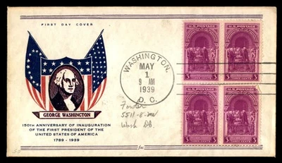 Mayfairstamps US FDC 1939 Washington Inauguration Anniv Flags First Day Cover aa - Image 1 of 2