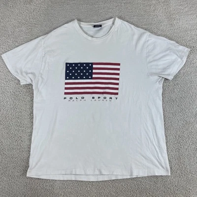 Camiseta Polo Deportiva Ralph Lauren De Colección Para Hombre Mediana Blanca Bandera de Estados Unidos América Años 90 Foto 1 de 4