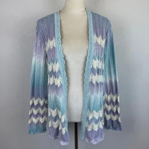 Alfred Dunner Sequin Knit Cardigan Sweater Open Front Blue Purple Full Sequins - Picture 1 of 8