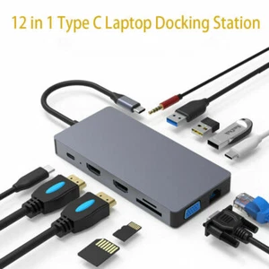 Lector de estación de acoplamiento portátil 12 en 1 tipo C HDMI VGA PD USB concentrador para MacBook - Imagen 1 de 8