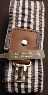 Women's S/M Noa Noa Denmark Blue/White Stripe & Leather Tab Hook Stretch Belt - Image 1 of 4