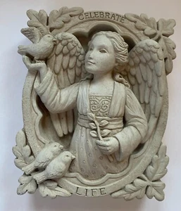 CARRUTH 2002 Angel CELEBRATE LIFE Plaque WALL HANGING Aged Stone ~ FREE SHIP! - Picture 1 of 4
