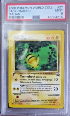 Pokémon World Collection 2000 Black Star Promo 27 Baby Pikachu Italian PSA 9 - Image 1 of 2