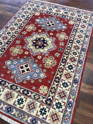 Tapete tribal geométrico cazaque feito à mão 3x5 tapete oriental de lã - Imagem 1 de 4