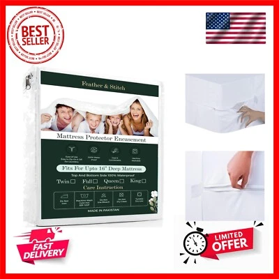 Feather & Stitch Premium, revestimento de colchão com zíper para cama, 100% Waterpr... - Imagem 1 de 4