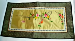 VTG MCM Table Mats Two Pc Floral Butterfly Satin Embroidery Victorian Cottage - Picture 1 of 9