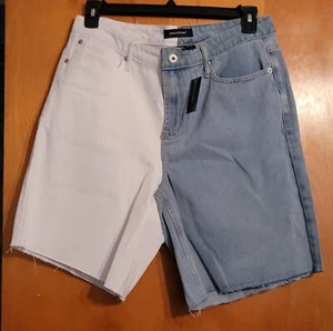 Ashley Stewart blue n white high waisted colorblock Denim Shorts sz 14 NWT - Picture 1 of 2