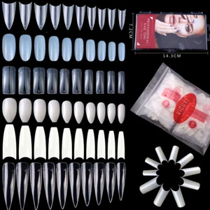 100 / 500 / 600pcs Coffin Almond Stiletto False Nail Tips Full Cover Fake Nails - Picture 1 of 33